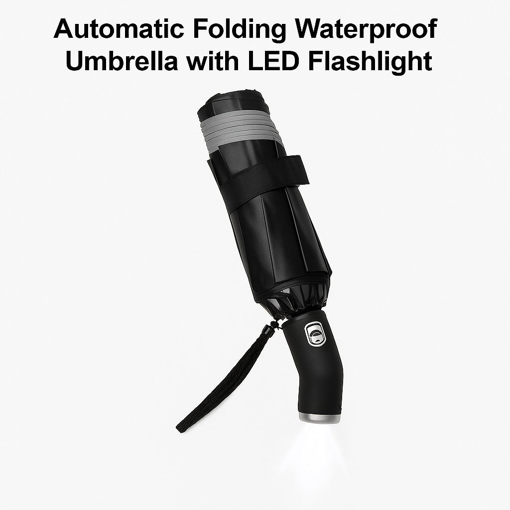 Sun Protection Umbrella with LED Flashlight - Automatic Folding & Waterproof