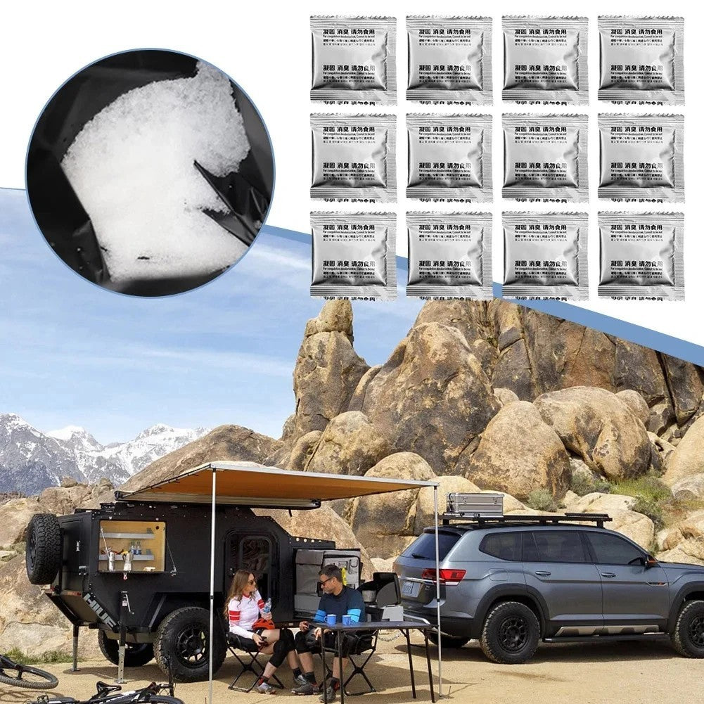 12pcs Poo Powder Camping Toilet Chemicals Eco Absorbent Gel Waste Deodorizing