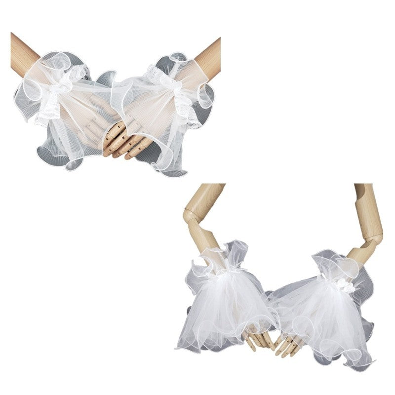 Cosplay Maid Elastic Decorative Cuffs Detachable Cuffs with Bowknot for Girls