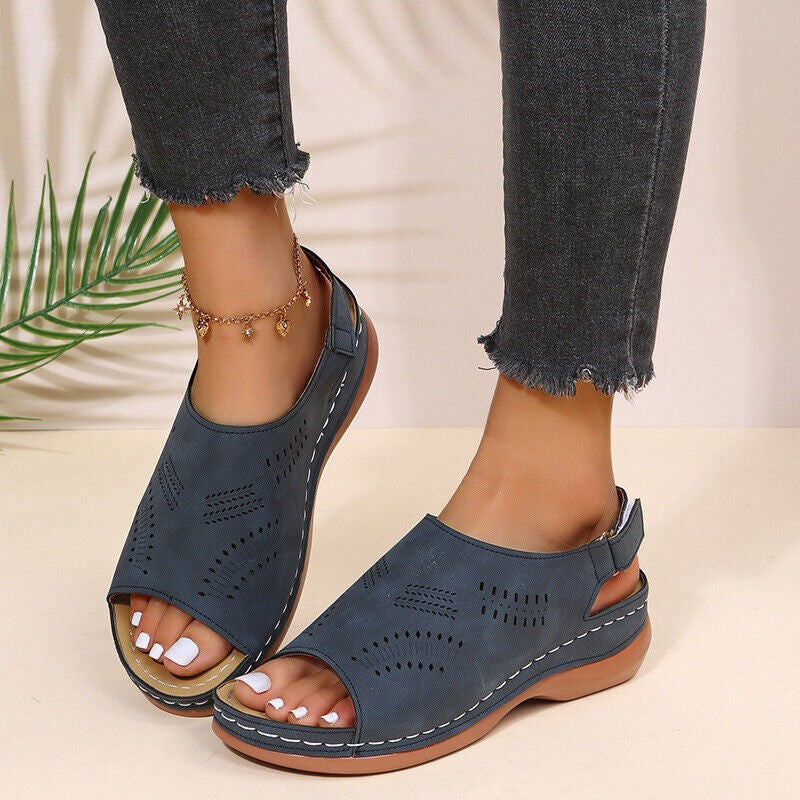 Womens Ladies Casual Comfy Sandals Low Wedge Shoes Mules Flat Flip Flops UK