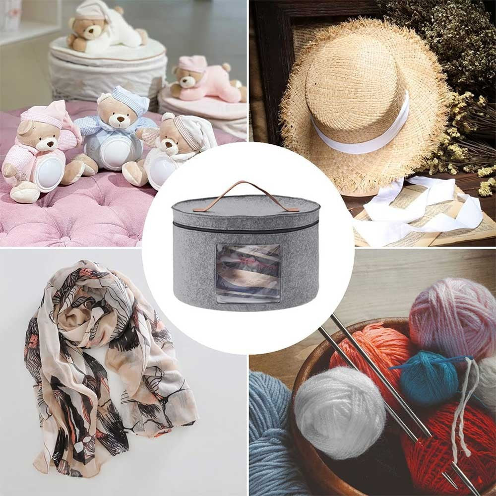 17''  Round Hat Storage Box for Women Men Travel Organizer Case w/ Dustproof Lid