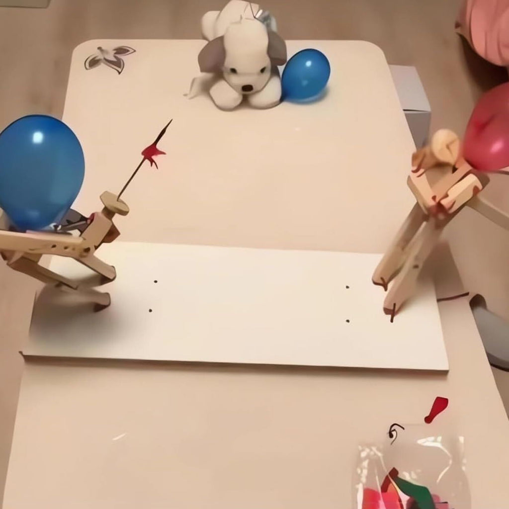 2 Players Balloon Bamboo Man Battle Handmade Wooden Fencing Puppets Party Games