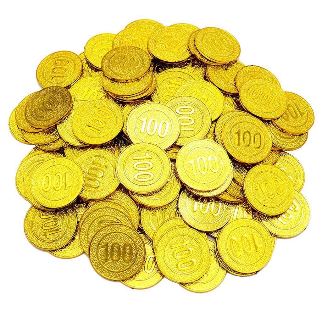 100 Pcs/Set Plastic Gold Coins Pirate Treasure Fun Party Bag Toy Play Money
