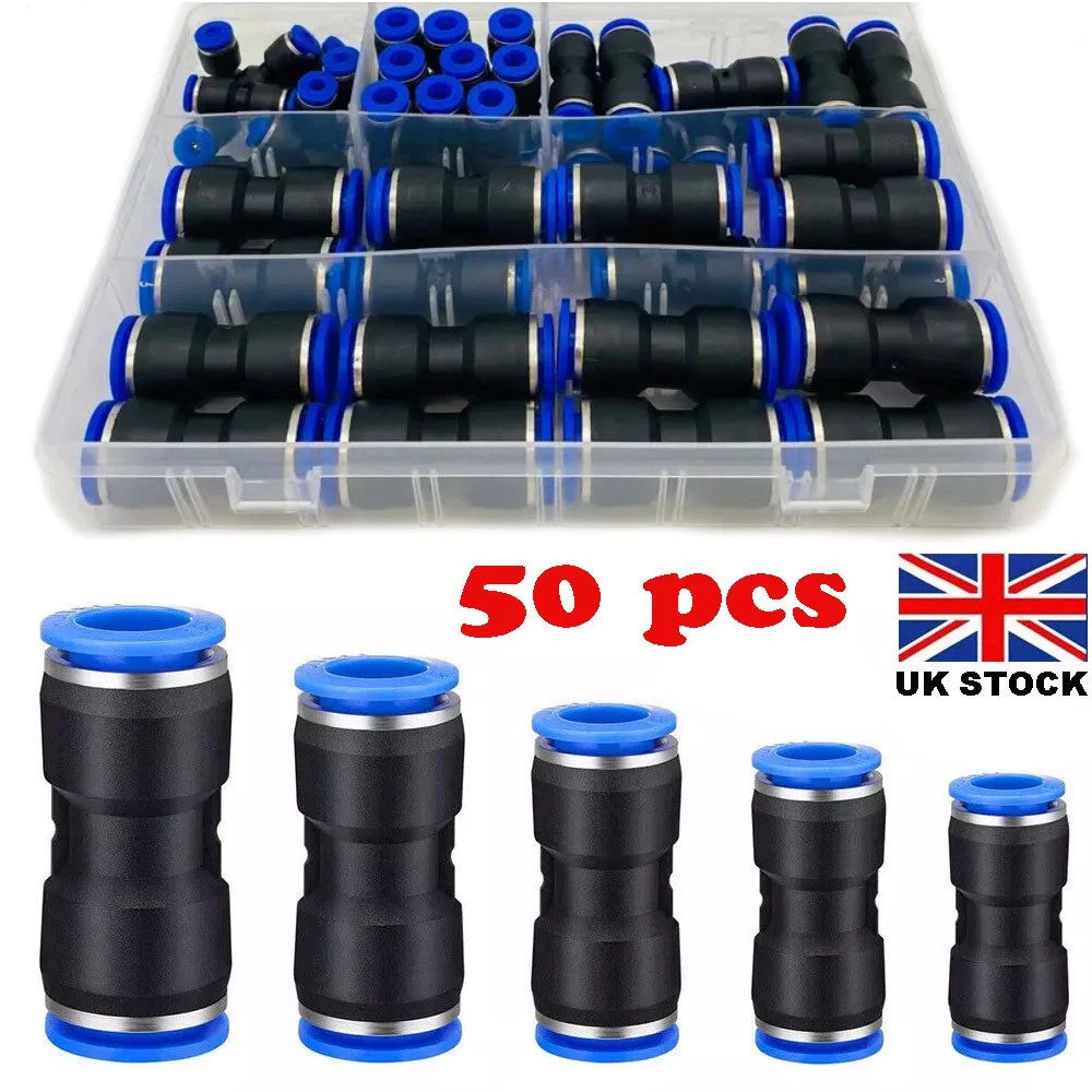 50x Straight Push Connectors Pneumatic Connect Fittings Air Line Quick Hose sets