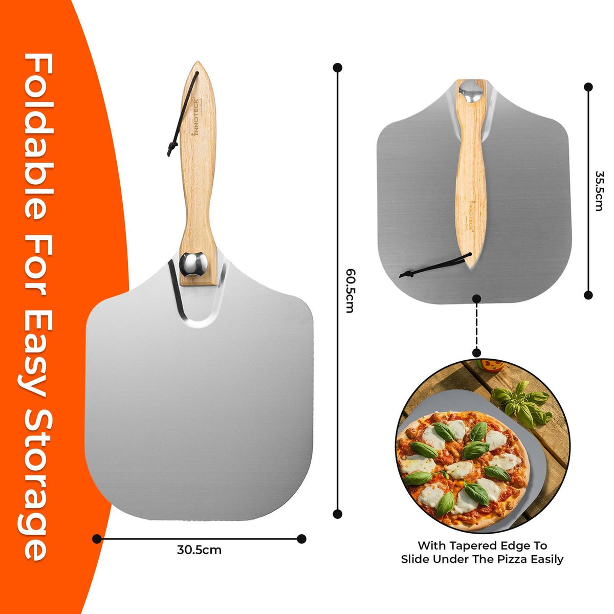Pizza Peel 12 Inch Aluminium 12" Pizza Paddle with Foldable Handle