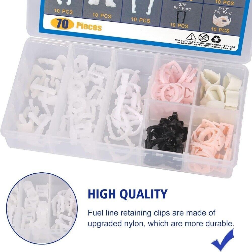 70Pcs Nylon Fuel Line Retaining Clip  Assortment Kit Clip  For Car