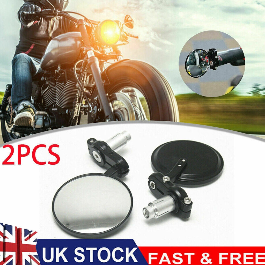 7/8" Universal Motorcycle Motorbike Handle Bar End Rearview Mirrors Round UK