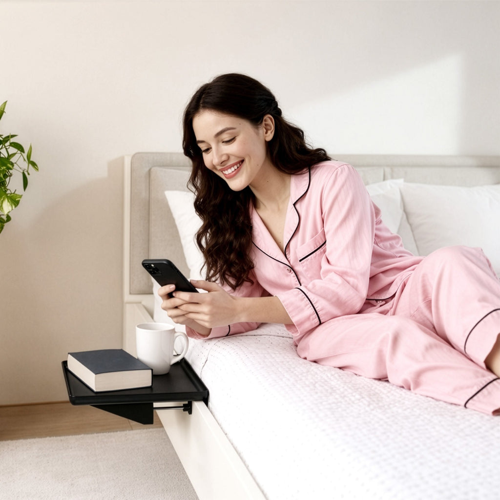 Clip-On Bedside Shelf For Bunk Beds Black Space-Saving Nightstand Tray