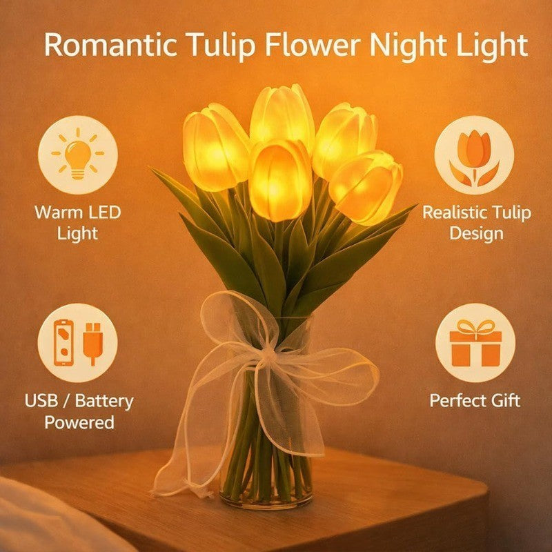 15X LED Tulip Night Light Artificial Flower Lamp Bedroom Decor Gift：