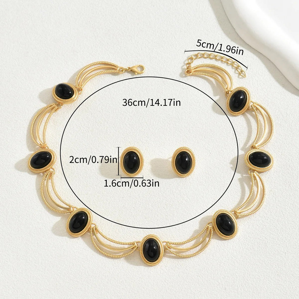 Vintage Inlaid Gemstone Earrings Necklace Sets Zinc Alloy Palace Style Fashion