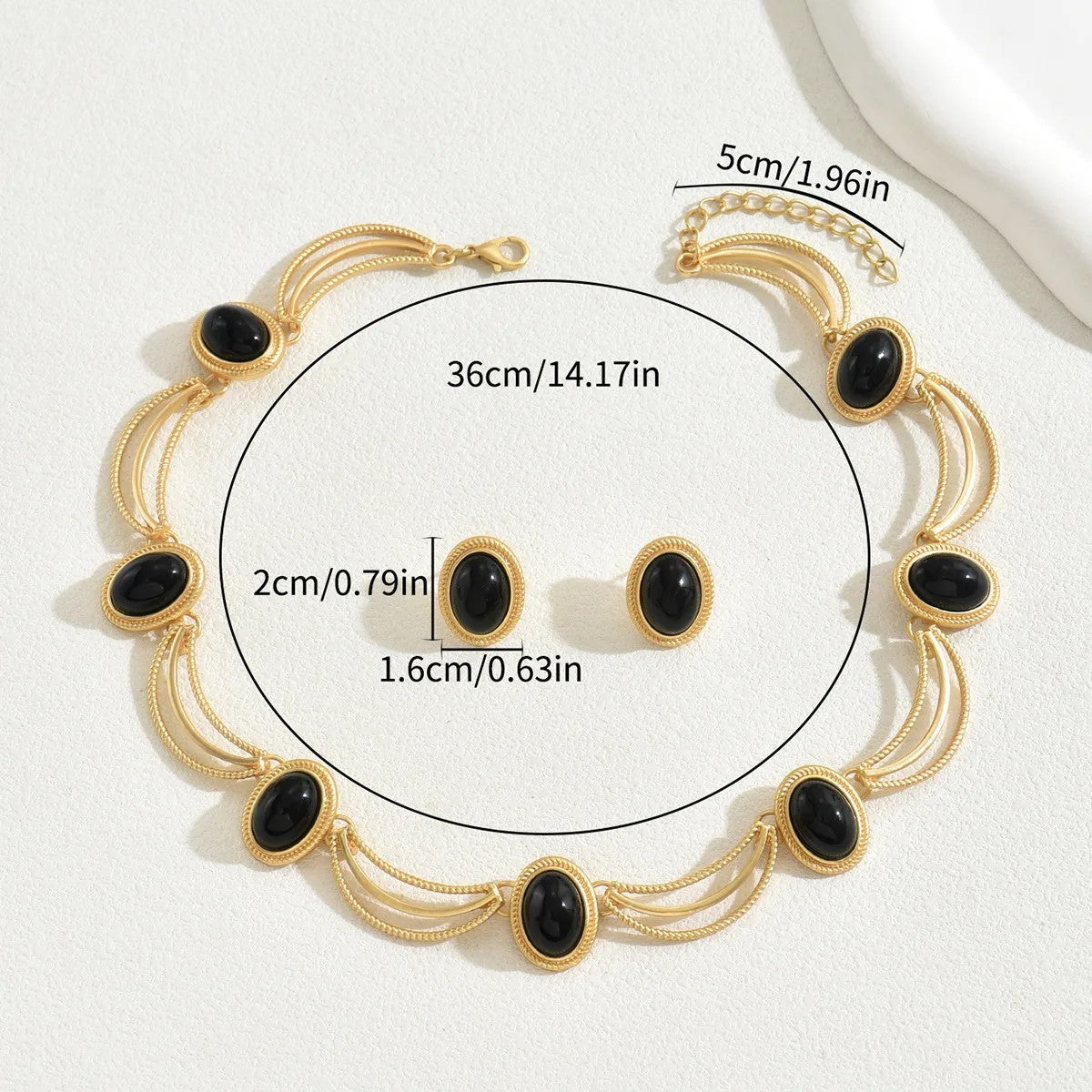 Vintage Inlaid Gemstone Earrings Necklace Sets Zinc Alloy Palace Style Fashion