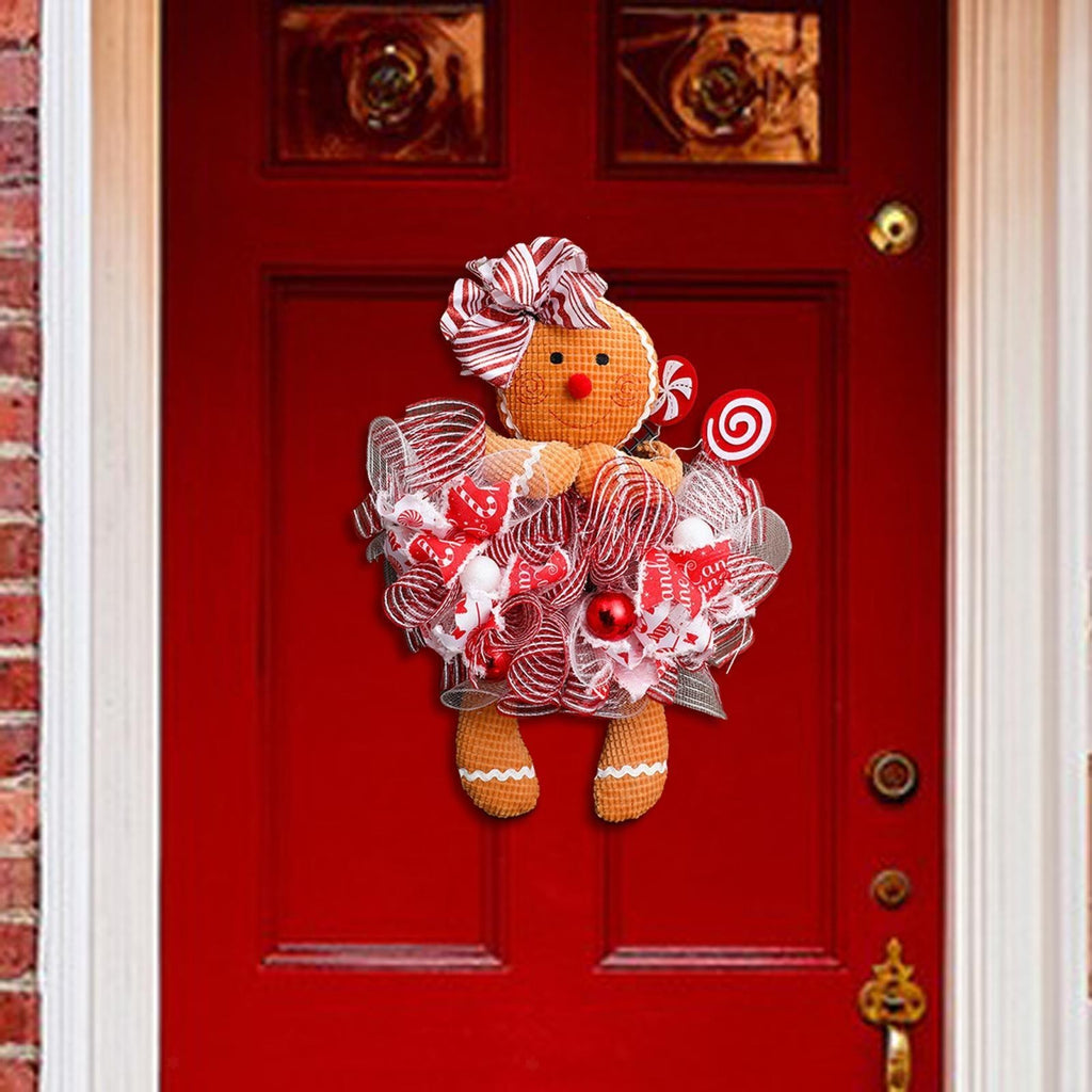 Christmas Gingerbread Man Front Door Decoration Lovely Winter Wreath Ornament