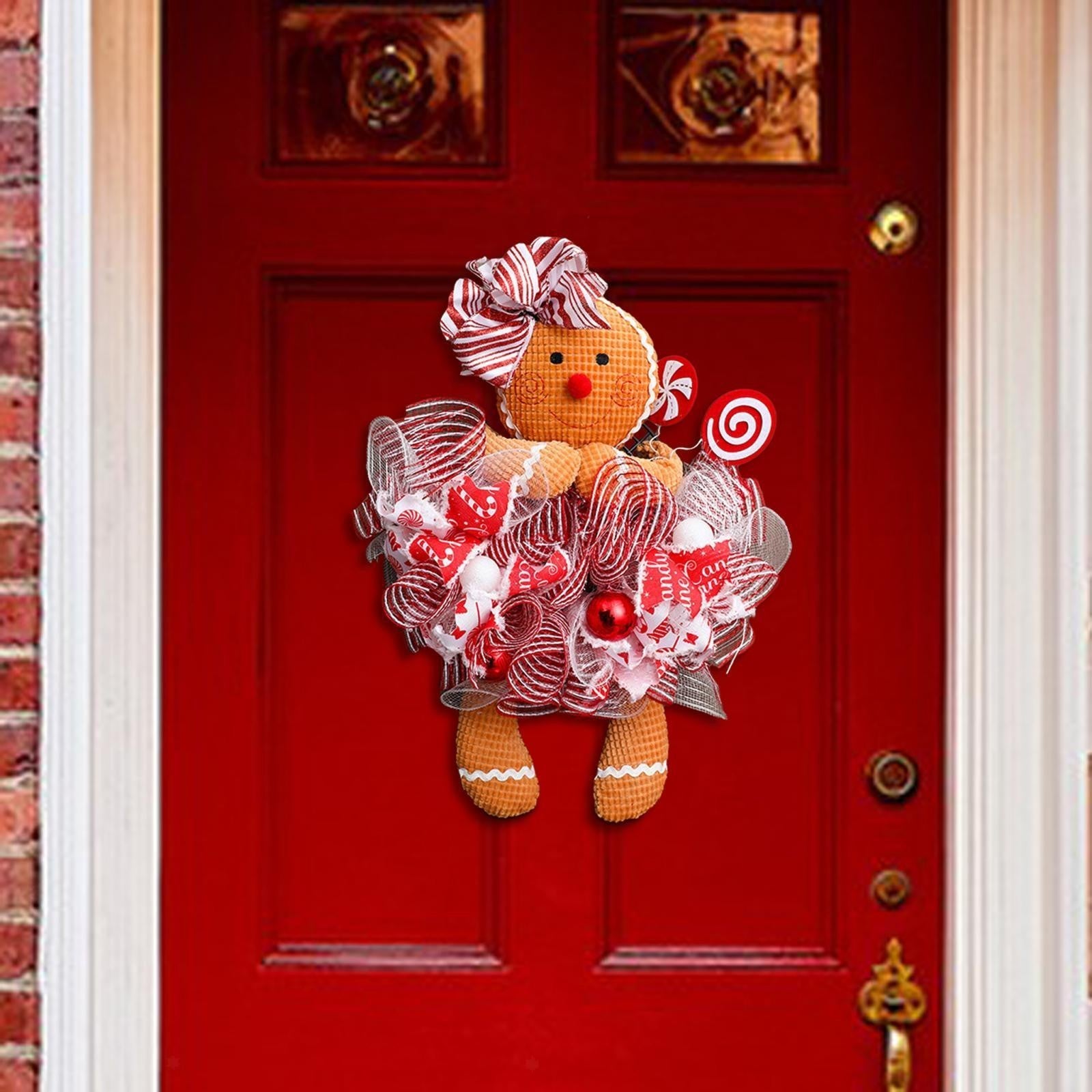Christmas Gingerbread Man Front Door Decoration Lovely Winter Wreath Ornament