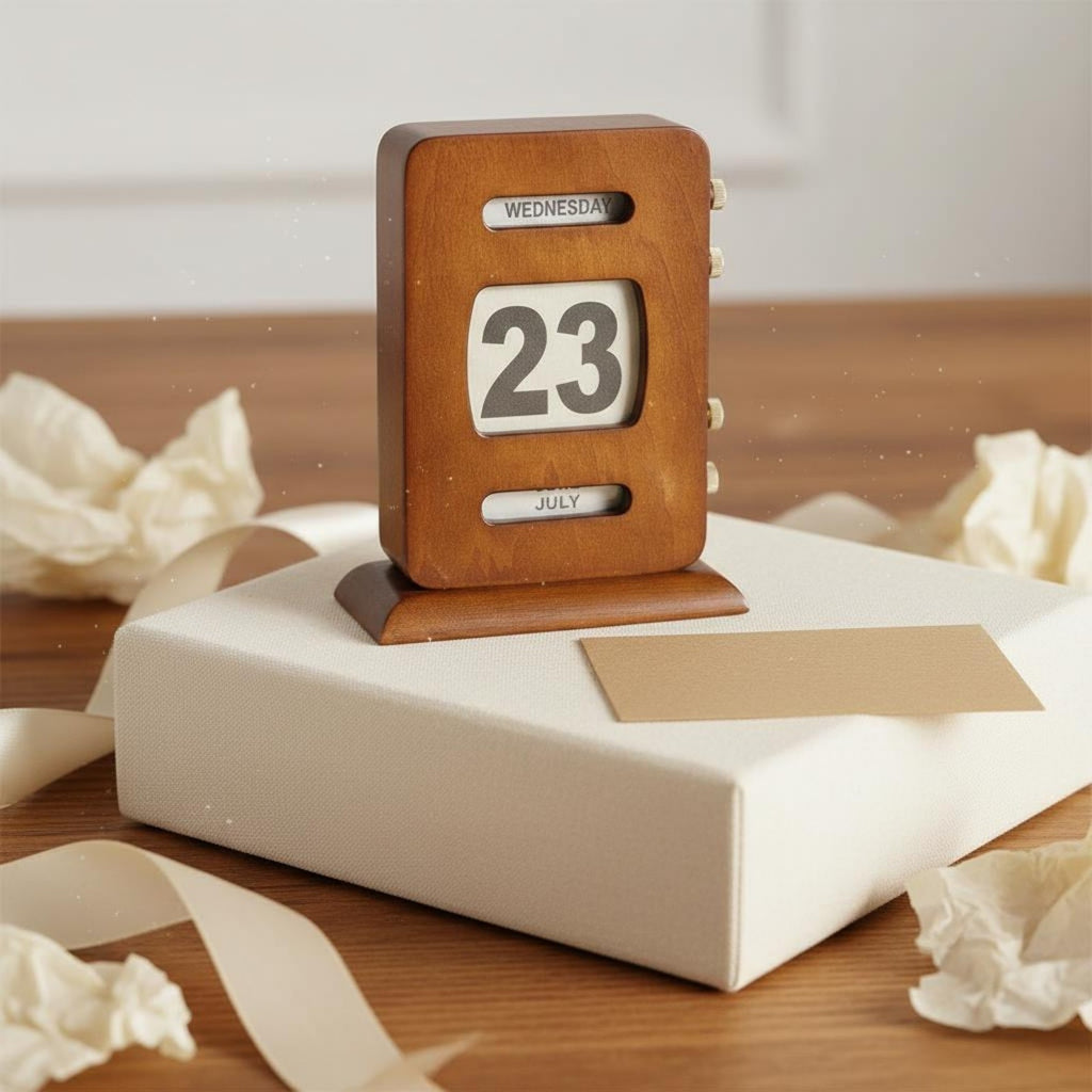 Retro Perpetual Calendar Reusable Wooden Desk Calendar Handmade Look for Office