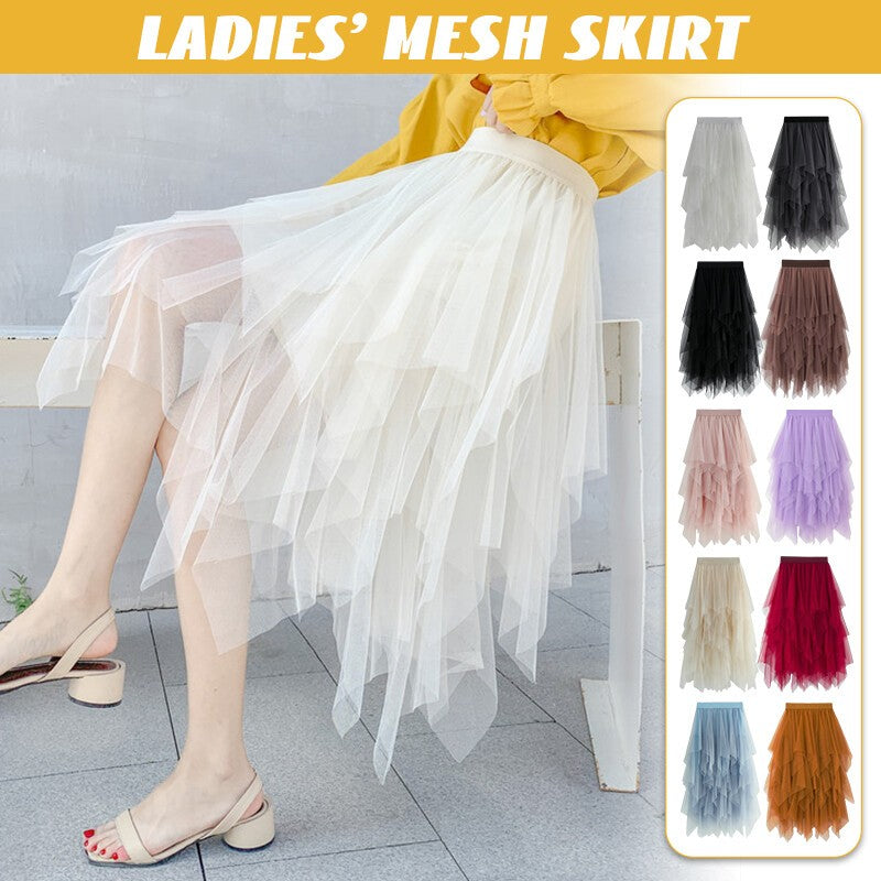 *Women's* Vintage Solid Color Layered Irregular Mesh Skirt Tulle Bubble Skirt.