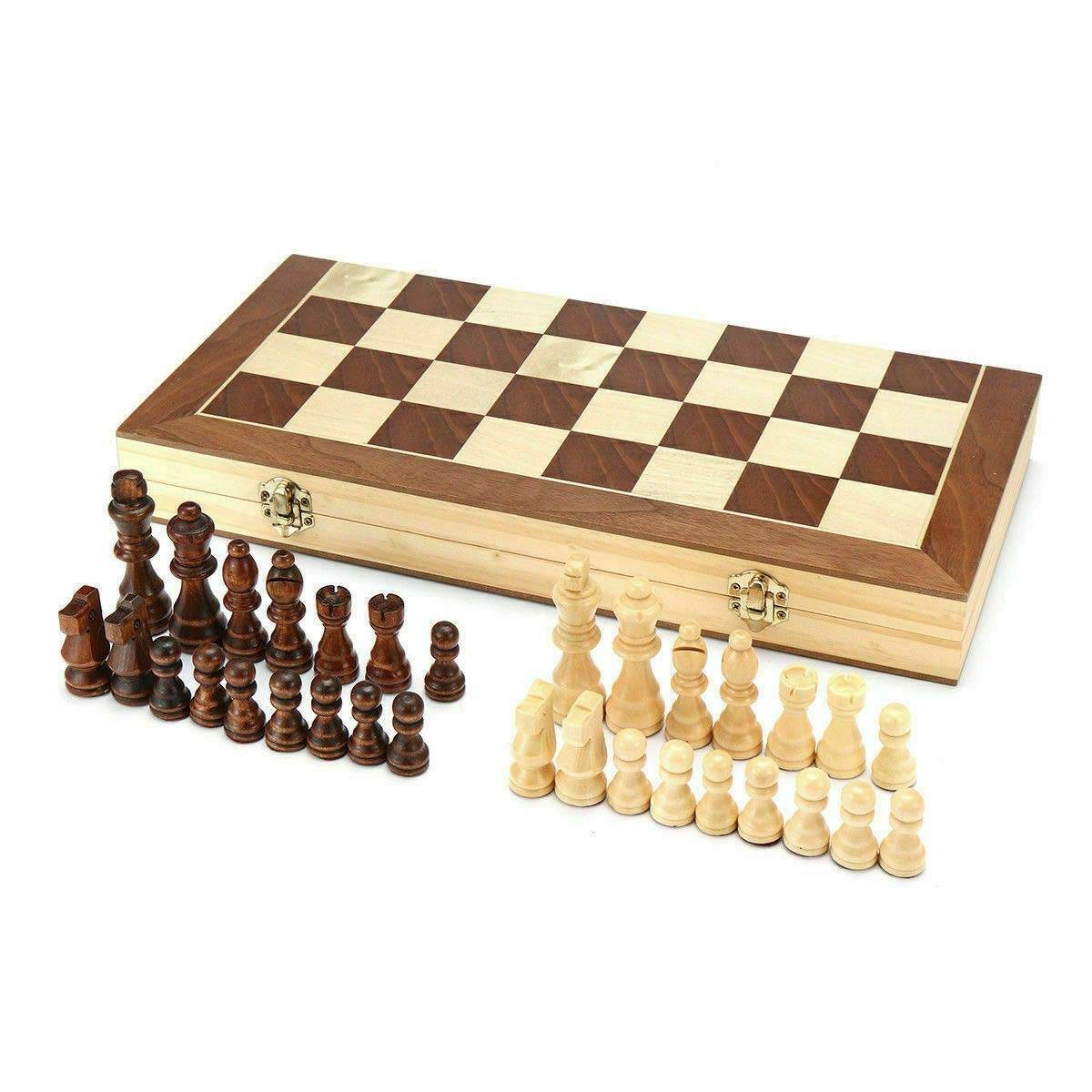 Wooden Folding Chess Board Set – Magnetic Large Chess Pieces, Family Toy Game