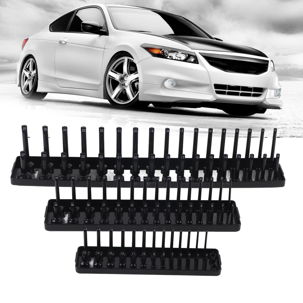 ▷3PCS 1/4in 3/8in 1/2in Socket Holder Organizer Black Storage Set For Toolboxes