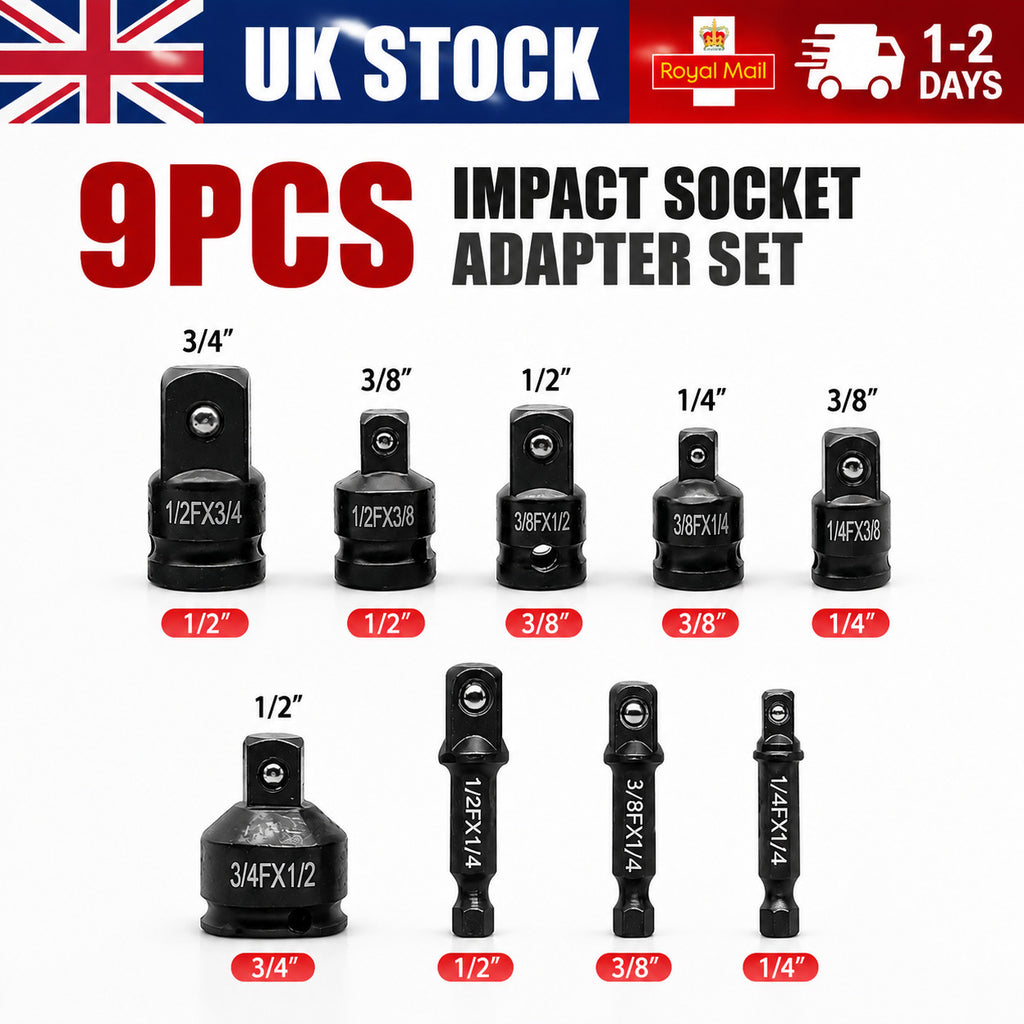 9PCS Impact Socket Adaptor Reducer Set 1/4 3/8 1/2 3/4 Inch Drive Female to Male