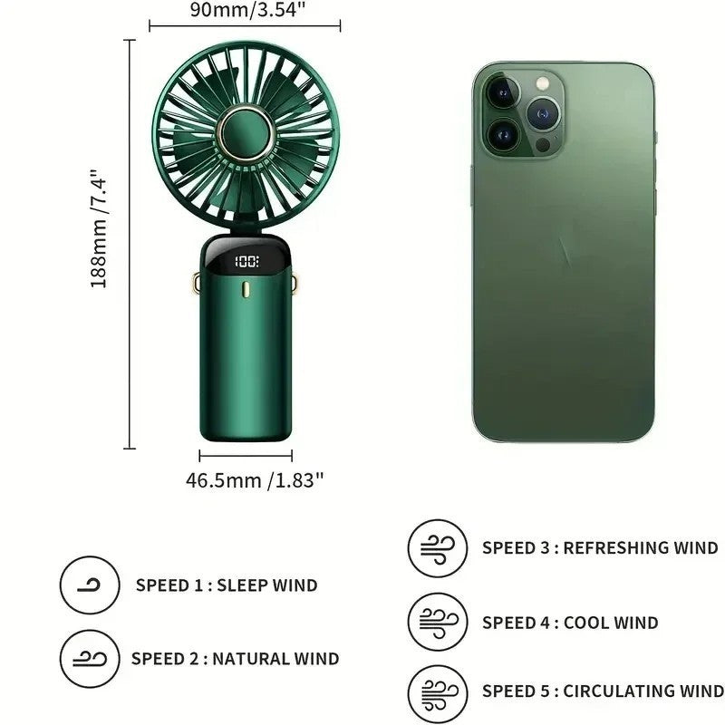 5-Speed Mini Handheld Fan Portable Fold Desk Cooler Cooling USB Rechargeable