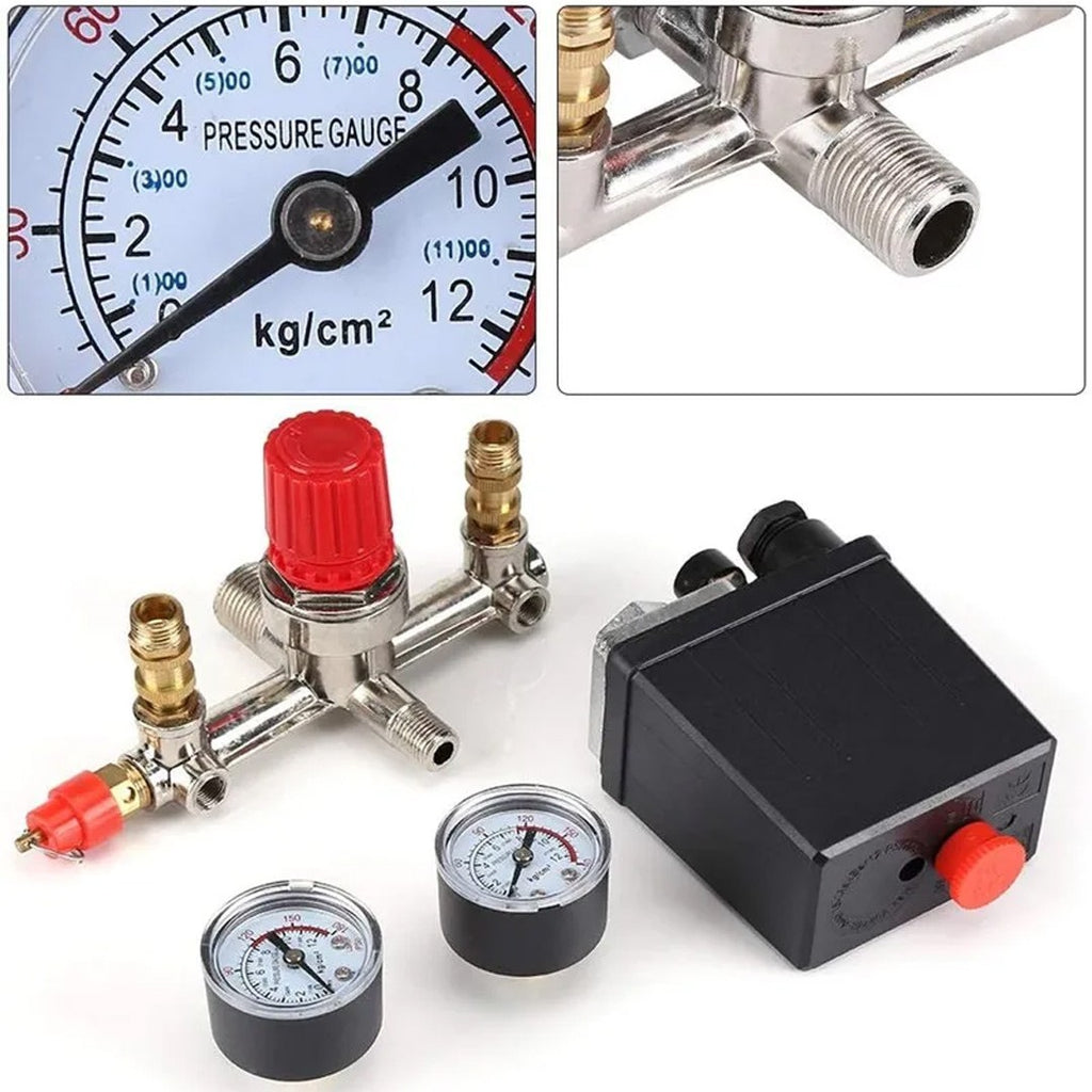 230V Pressure Switch Air Valve Manifold Compressor Control Regulator Gauges Tool