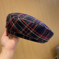 Women Striped Jacquard Beret Classic Casual Plaid Vintage Flat Top Painter Cap