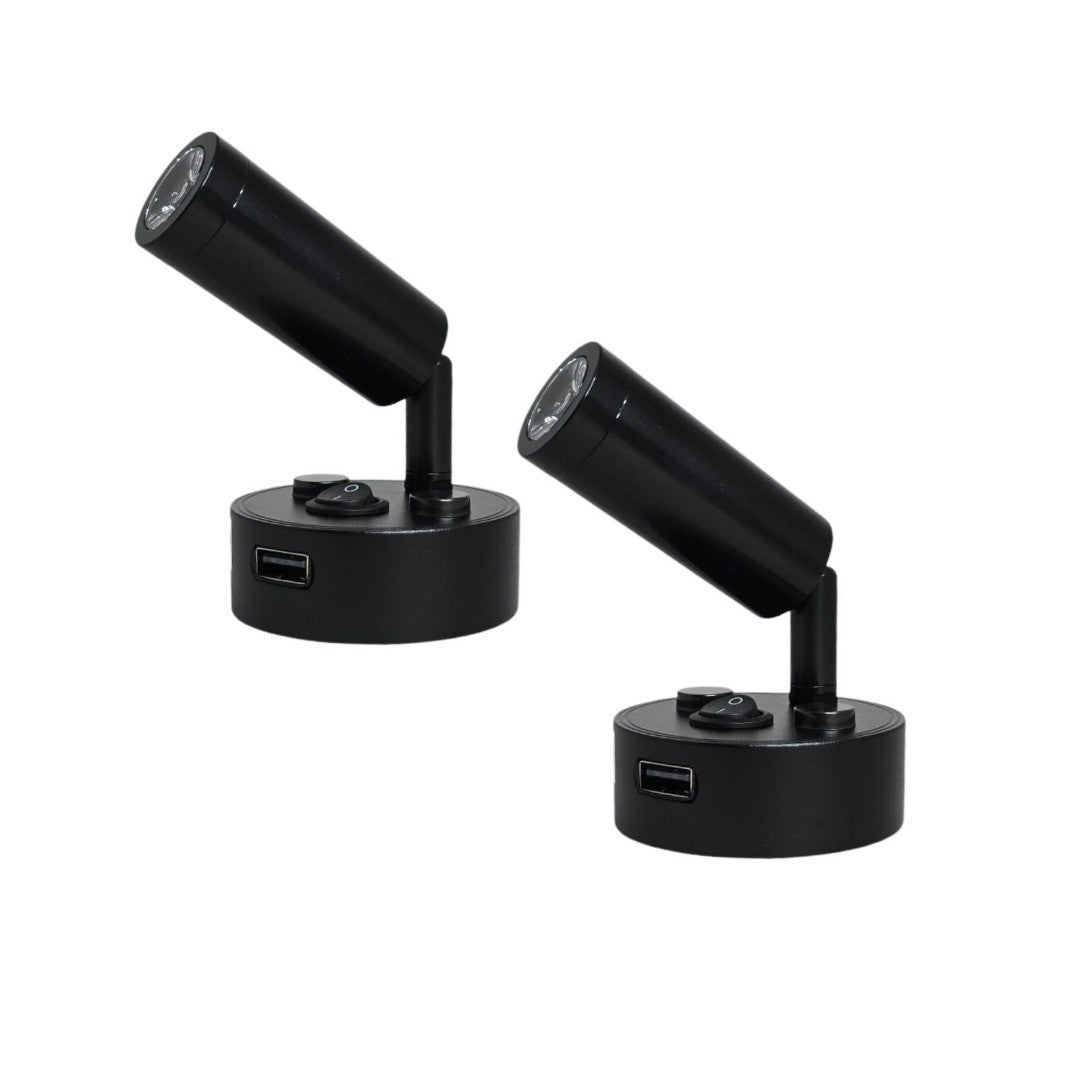 12V LED Reading Light USB Port Pack of 2 Caravan Campervan Boat Lamps