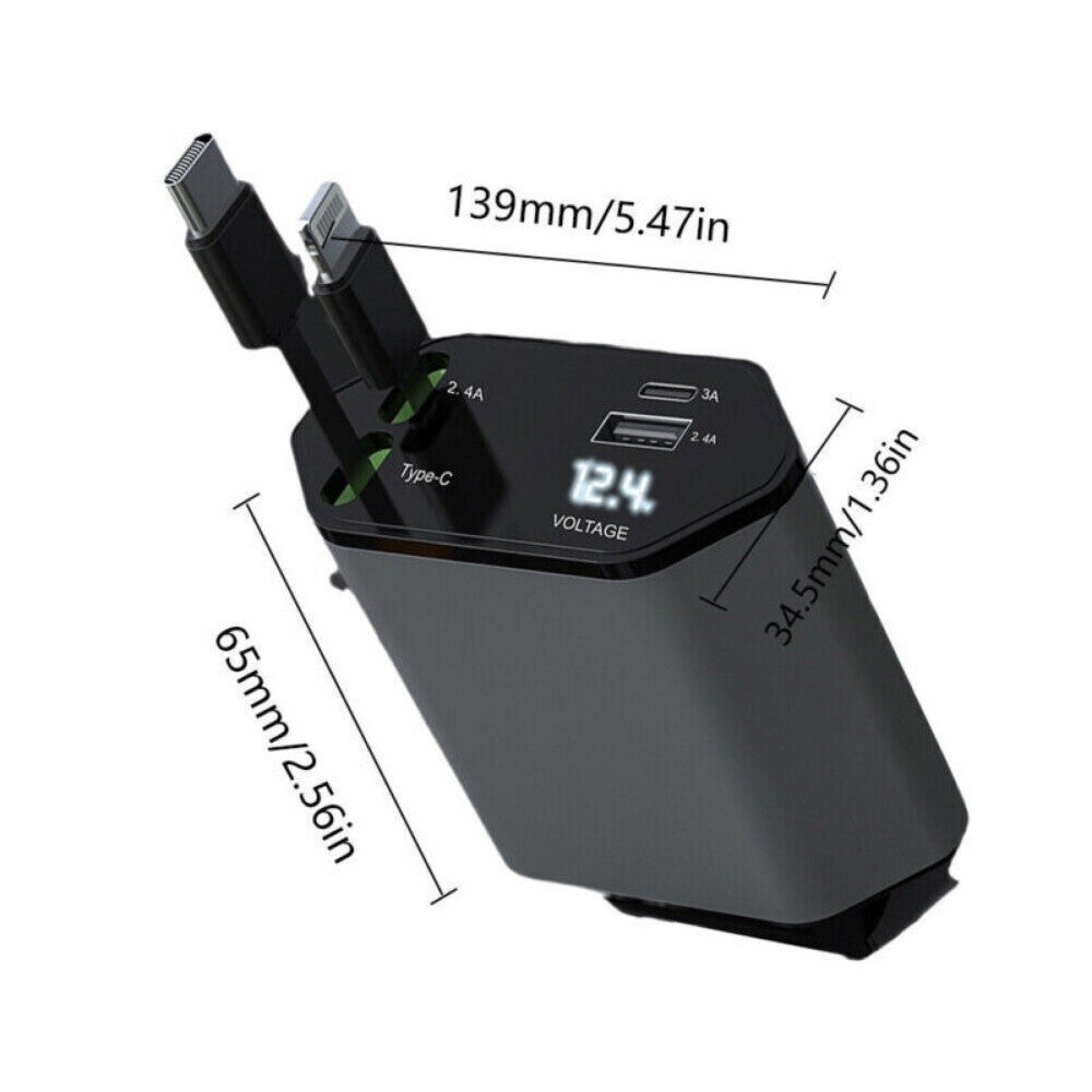 Retractable Car Charger 4 in 1 Fast Car Phone Charger 120W With USB Type C Cable