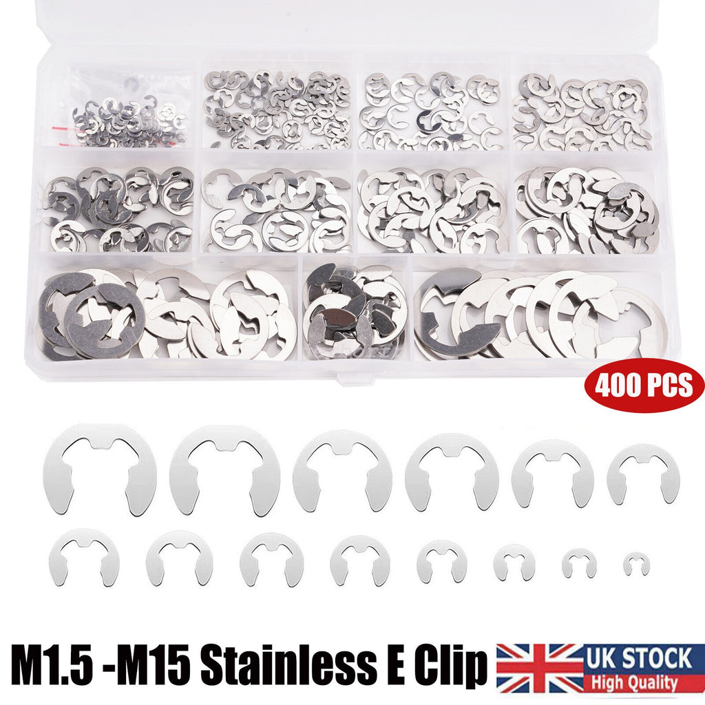 400X Assorted M1.5 -M15 Stainless E Clip C Circlip Kit Retaining Snap Ring Set