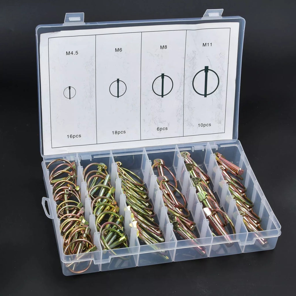50Pcs Assorted Lynch Linch Pin Set 4.5mm 6mm 8mm 11mm For Tractor Trailer Shafts