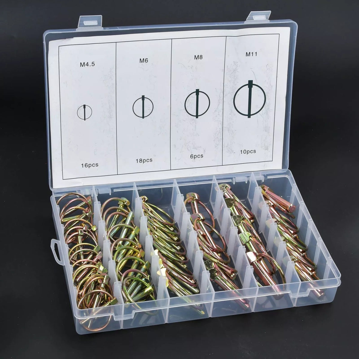 50Pcs Assorted Lynch Linch Pin Set 4.5mm 6mm 8mm 11mm For Tractor Trailer Shafts