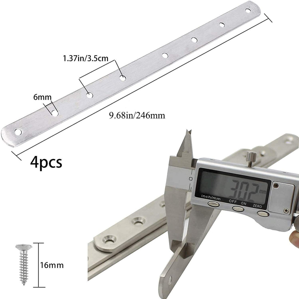 4Pcs Flat Straight Brace Brackets Stainless Steel Mending Joining Plates Heavy