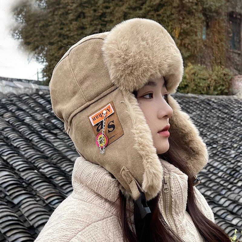 Unisex Windproof Winter Hat Trapper Style Fleece-Lined Pilot Cap with Ear Flaps