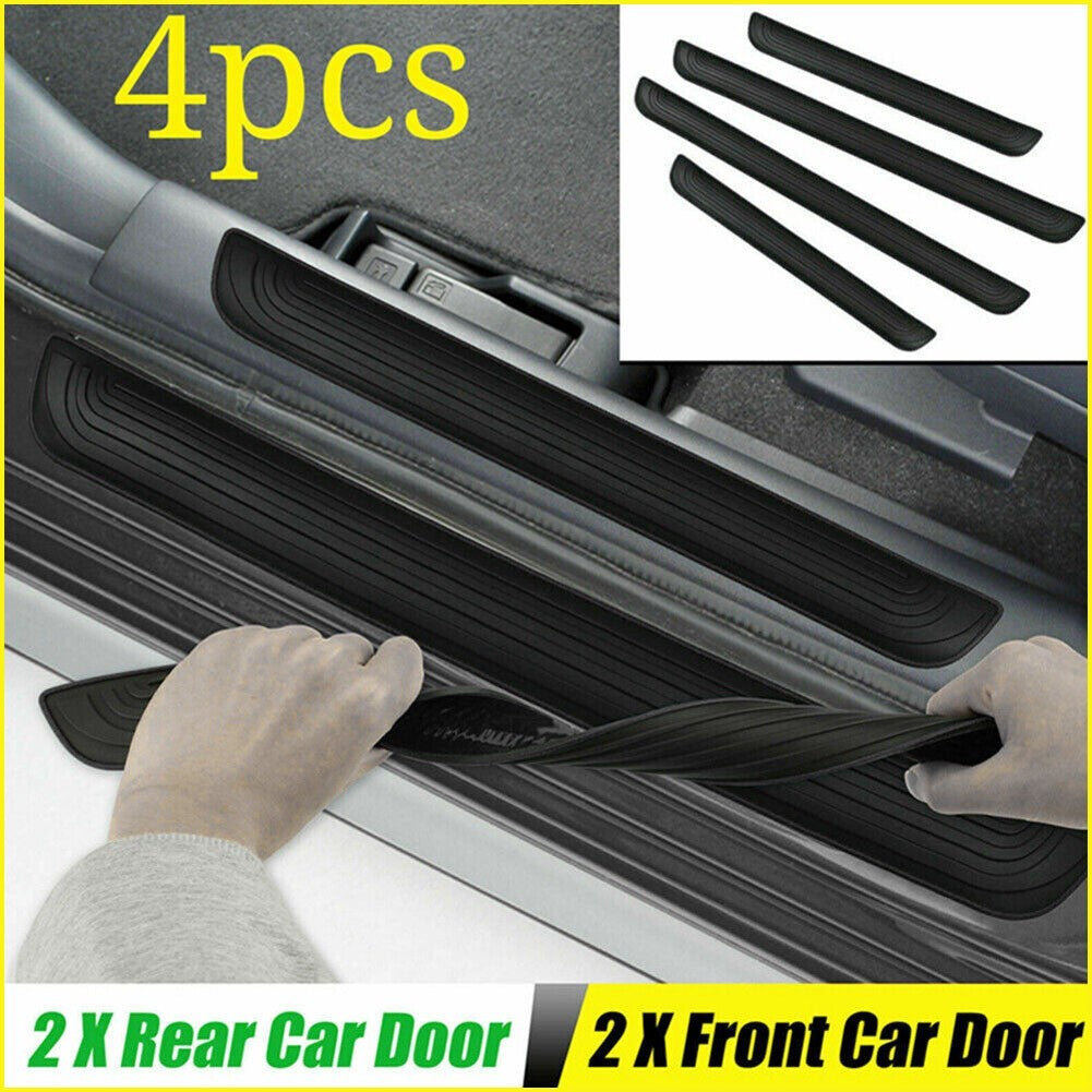 4x Rubber Car Door Scuff Plate Sill Cover Panel Step Protector Guards Universal