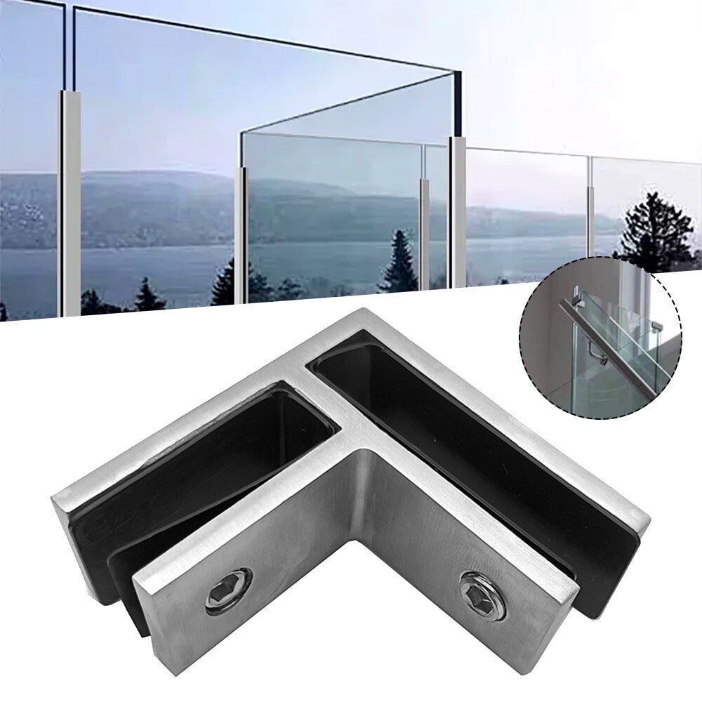 2XStainless Steel 90 Degree Glass Balustrade Stiffener / Clamp 10-12mm - Duplex