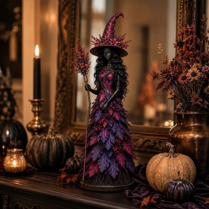 Fall Enchanted Autumn Witch Figurine, Halloween Witch Statue (Golden Harvest)