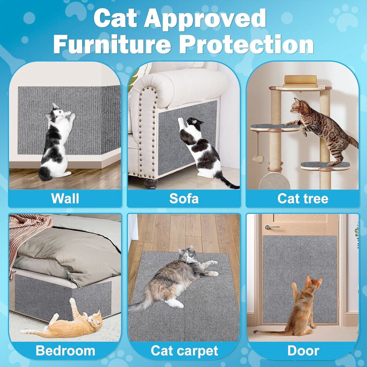 Self Adhesive Pet Cat Scratching Mat Antislip Play Protection Claw Scratcher Pad