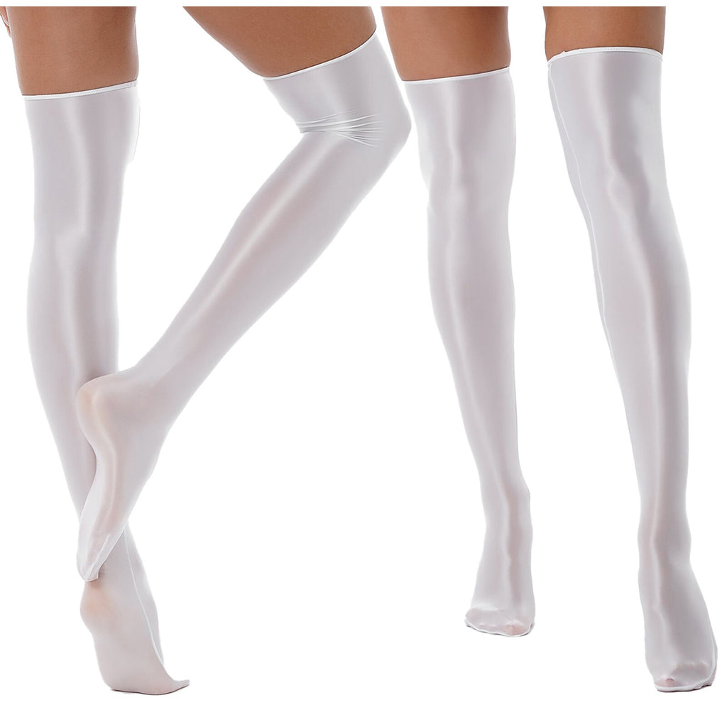 1 Pair Womens Oil Shiny Stockings Stretchy Footed Thigh High Stockings Lingerie