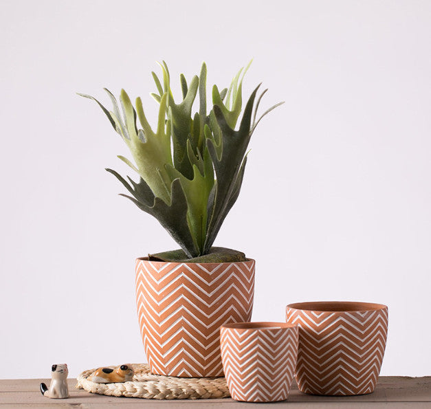 Geometric Patterns Outdoor Plant Pots Stylish Planters with Drainage Holea