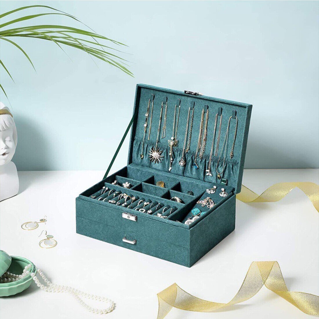 Large 3 Layer Jewellery Organizer Storage Necklace Storage Box Drawer Cabinet