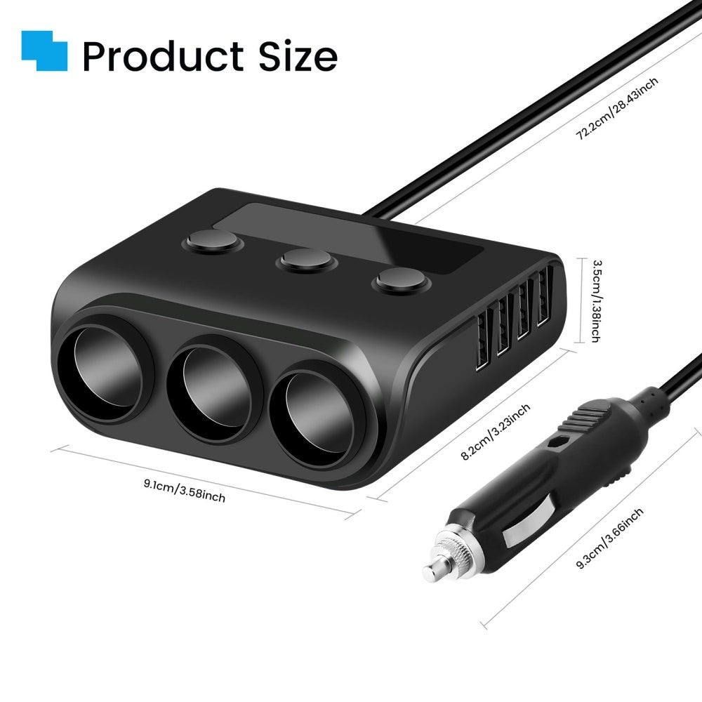 3 Way Cigarette Lighter Socket Splitter 12V 24V 4 USB Plug Multi Charger Adapter