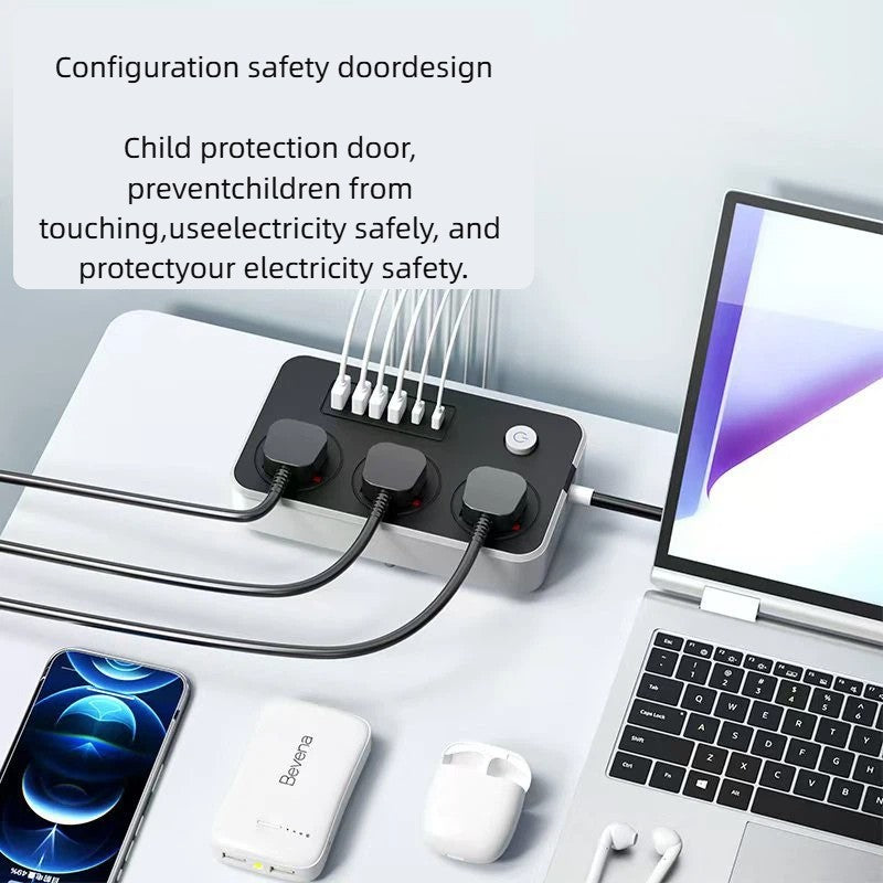 Surge Protected Extension Lead With 6 USB USB C 6Gang Way Power Cable UK Plug