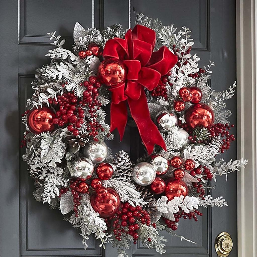 Snowy Christmas Wreath Artificial Wreath Front Door Winter Wreath for Festival