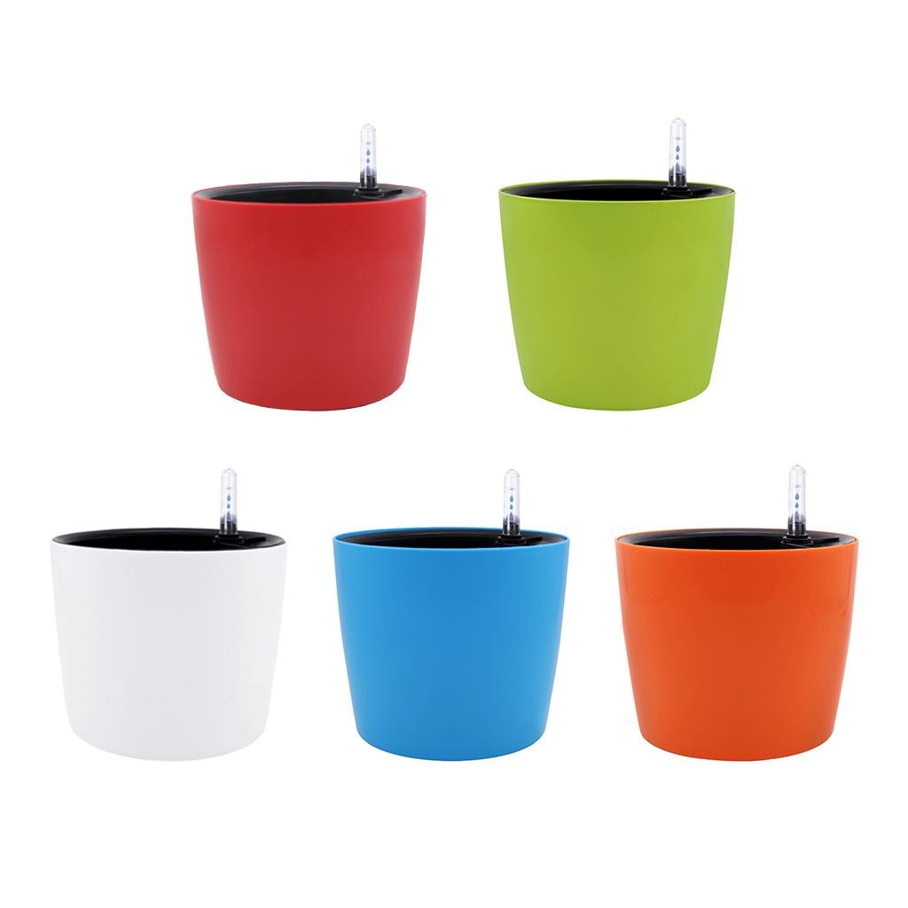 Round Self-watering Plant Flower Pot with Water Level