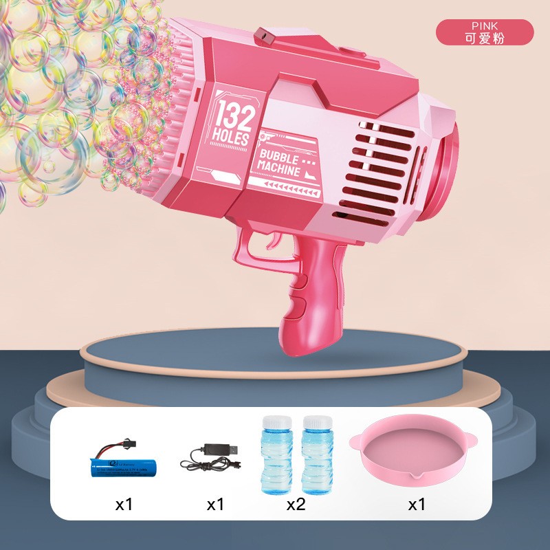 Kids 132 Hole Bubble Gun Machine With Solution Indoor Outdoor Party Toy Gift
