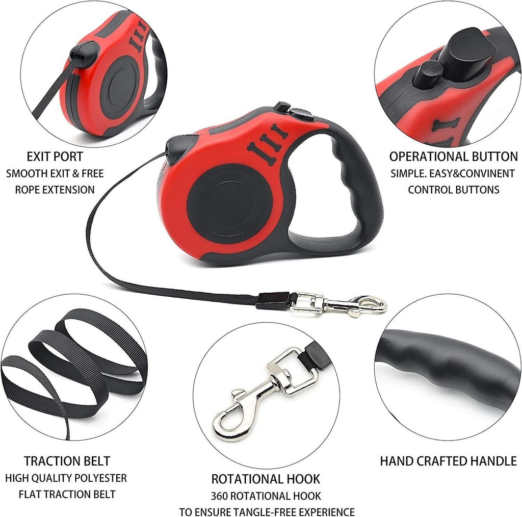 5 Meters Retractable Dog Cat Pet Lead Extendable Training Dog Leash Pet Leads