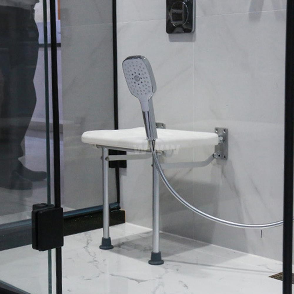 Wall Mounted Folding Shower Seat Strong Support Legs Fold Up Down Bathroom Aid