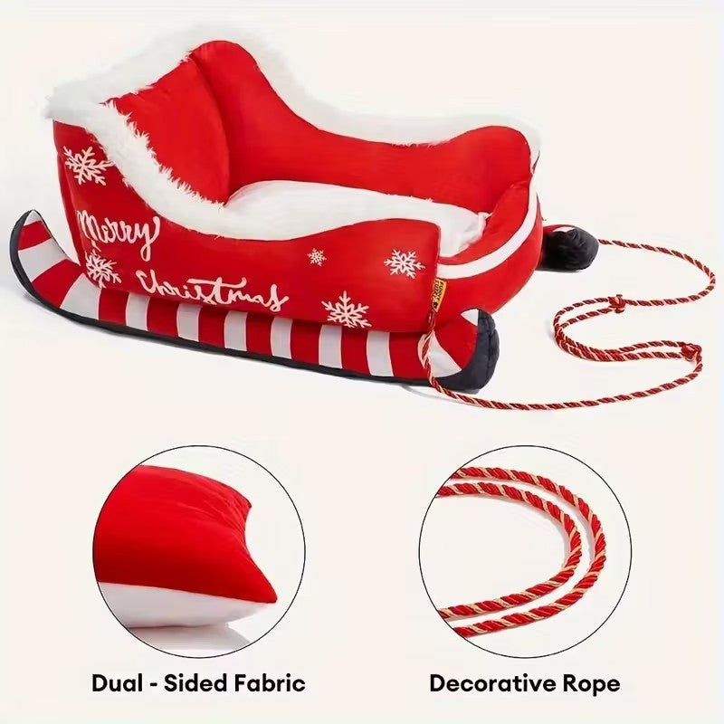 Luxury Santa’s Sleigh Pet Bed – Festive Dog & Cat Christmas Bed