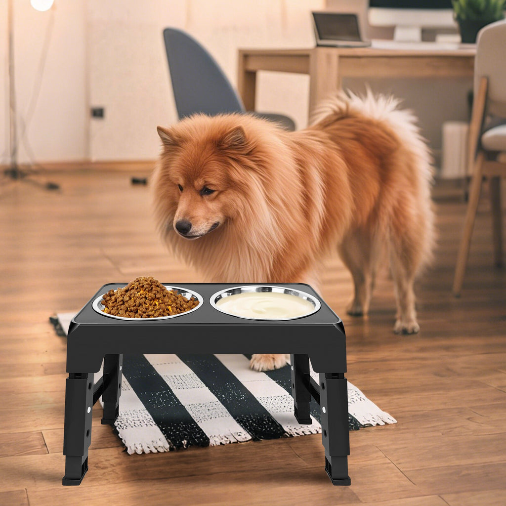 Large Dog Food Feeding Stand Station Stainless Double Raised Bowls Steel Holder