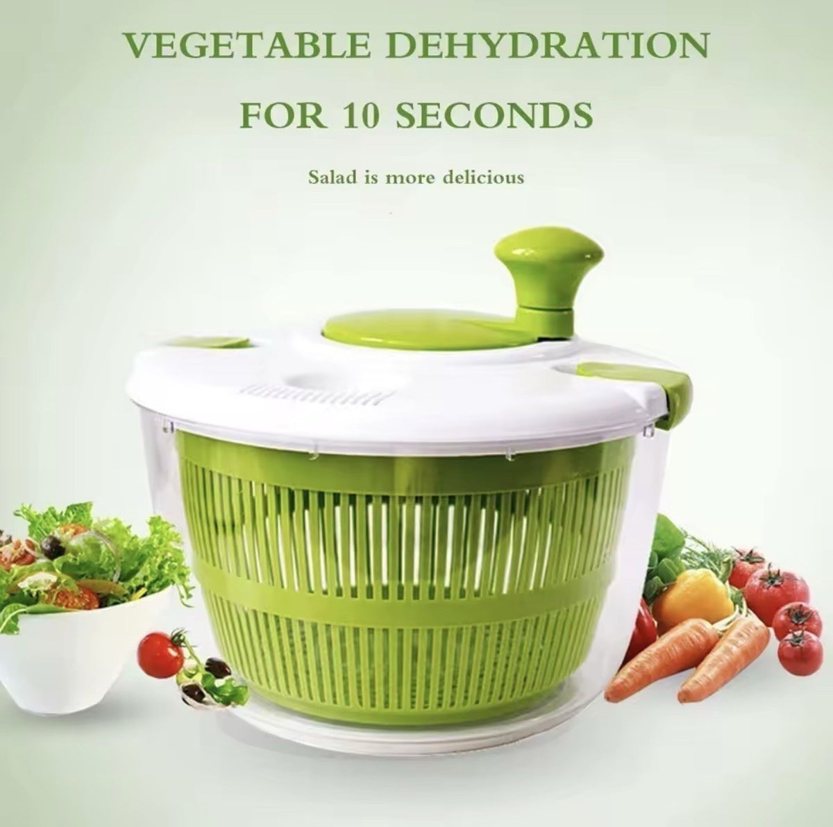 Manual Salad Spinner 5L Large Anti-Slip with Lid Bowl Basket Green/White/Clear