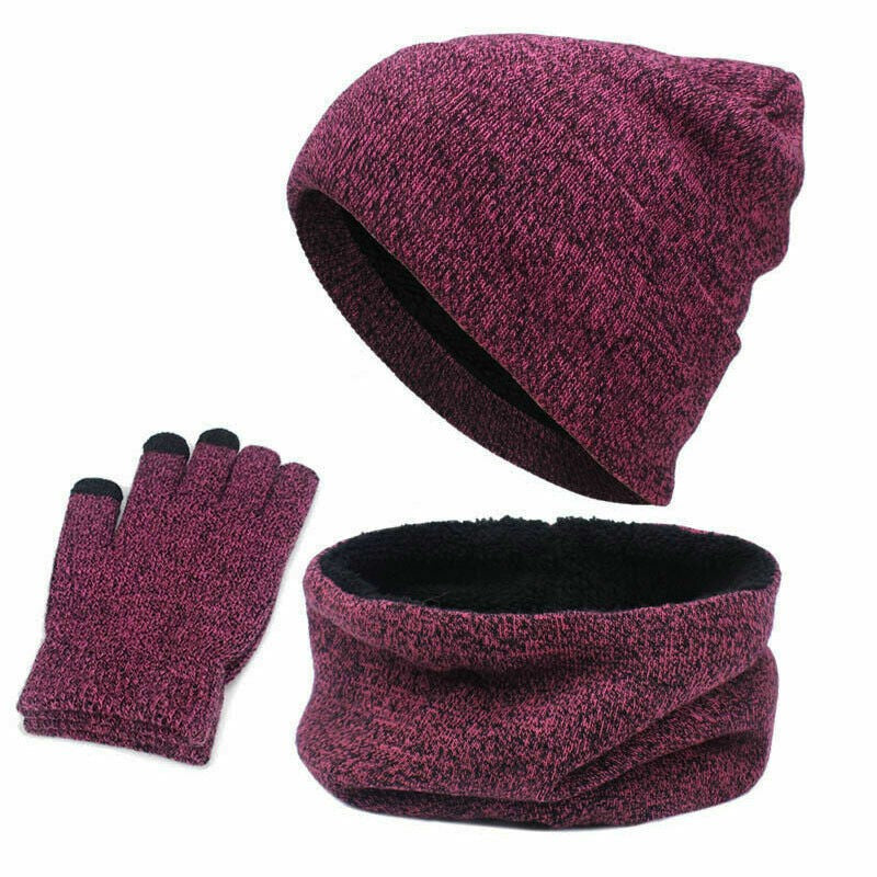 3PCS/Set Men Women Beanie Hat And Neck Scarf Knitted Gloves Set Winter Warm Gift